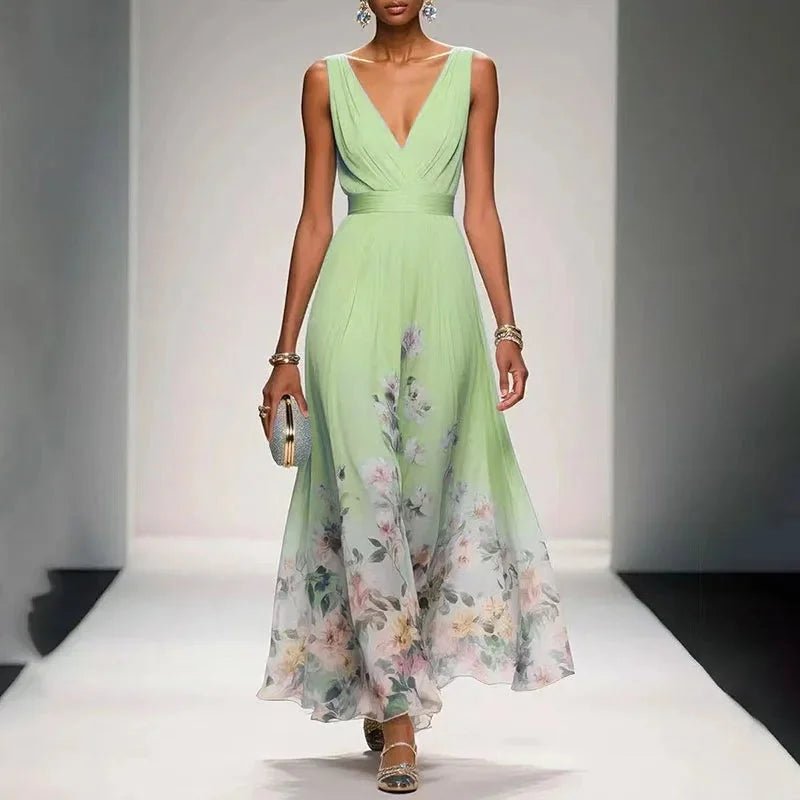 Vintage floral V-neck dress for parties and events